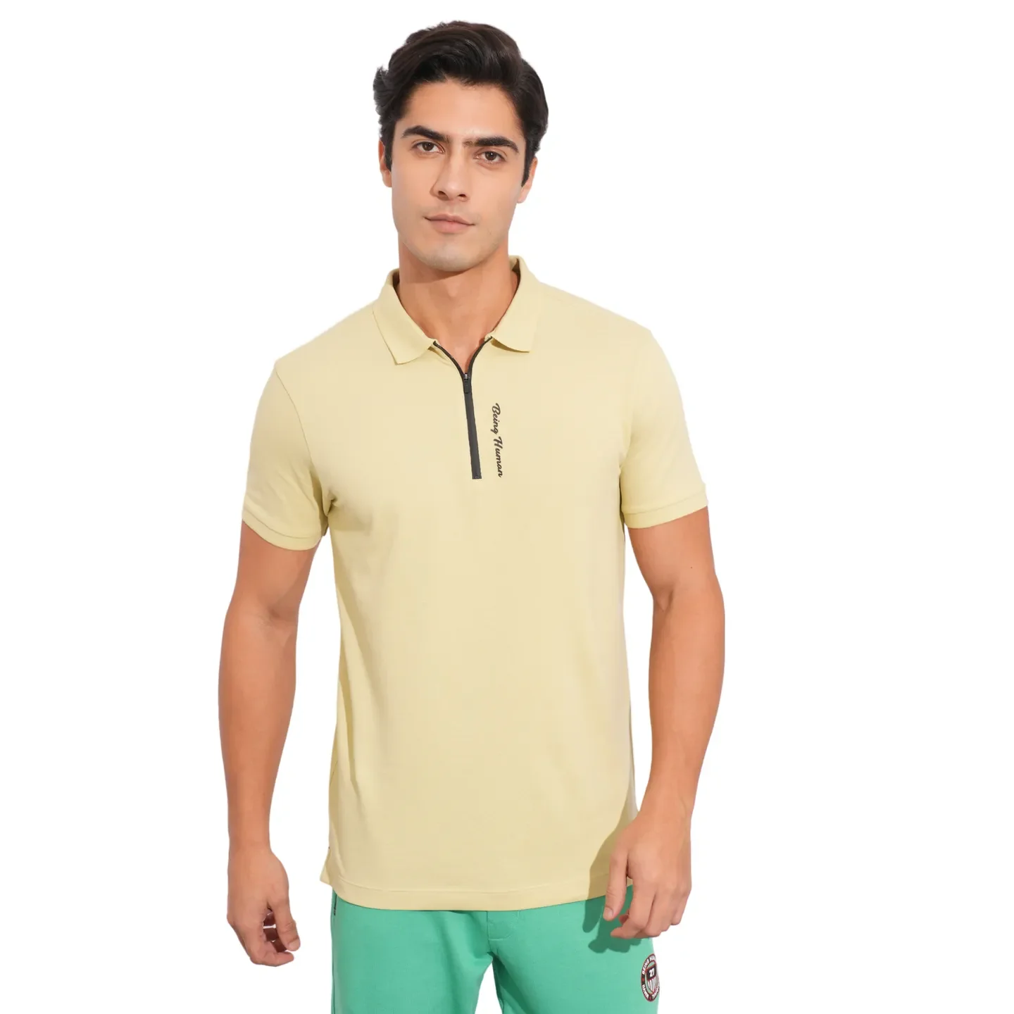 Beige Regular Fit Men's Polo T-Shirt by Being Human Clothing