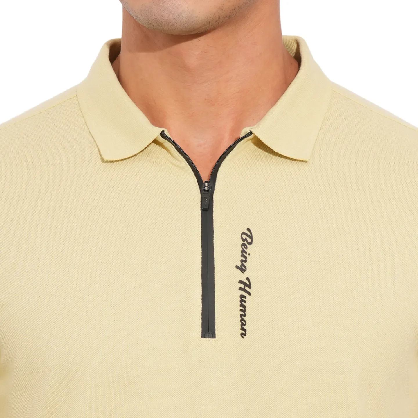 Beige Regular Fit Men's Polo T-Shirt by Being Human Clothing - Image 5