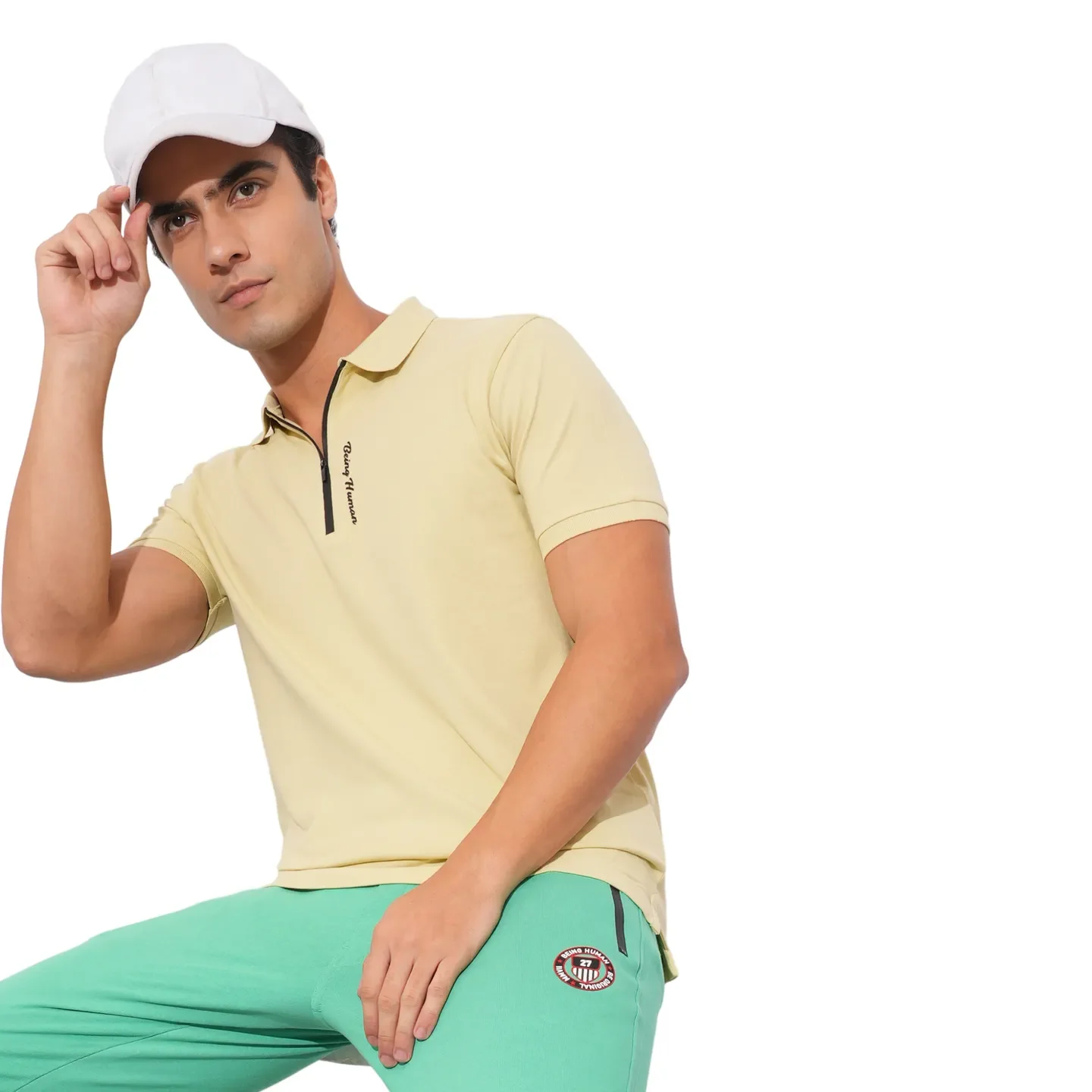Beige Regular Fit Men's Polo T-Shirt by Being Human Clothing - Image 6