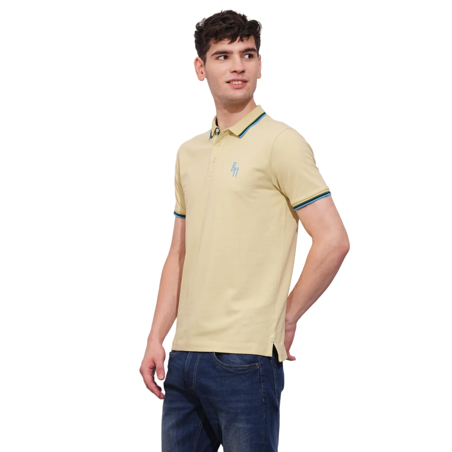 Beige Regular Fit Men's Polo T-Shirt by Being Human Clothing - Image 2