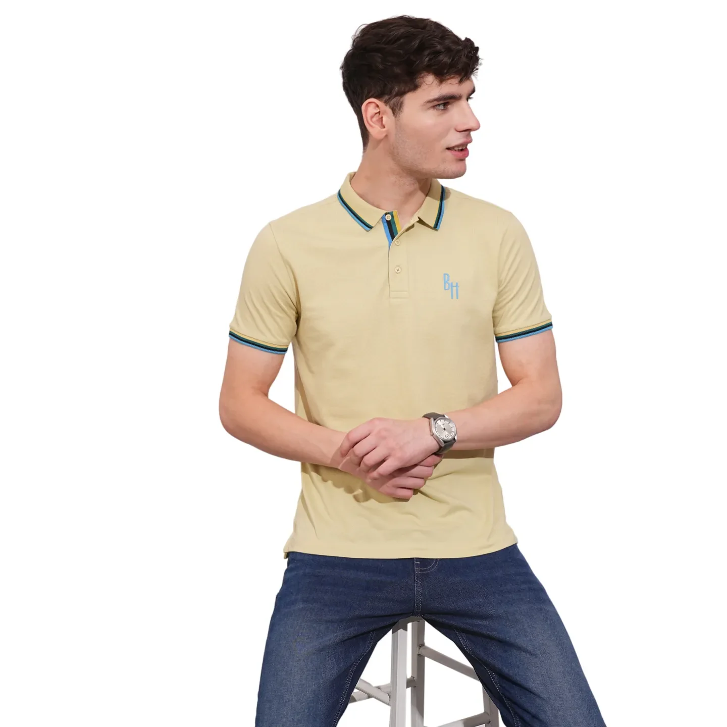 Beige Regular Fit Men's Polo T-Shirt by Being Human Clothing - Image 6