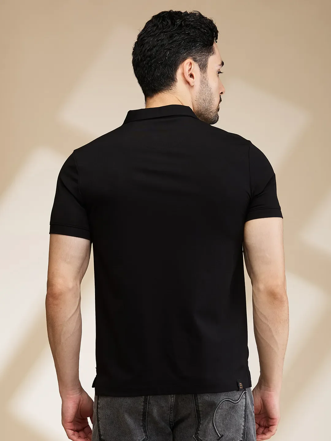 Black Regular Fit Men's Polo T-Shirt by Being Human Clothing - Image 3