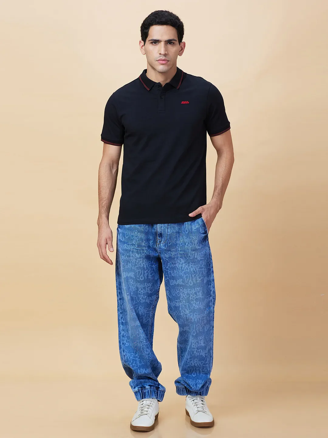Black Regular Fit Men's Polo T-Shirt by Being Human Clothing - Image 2