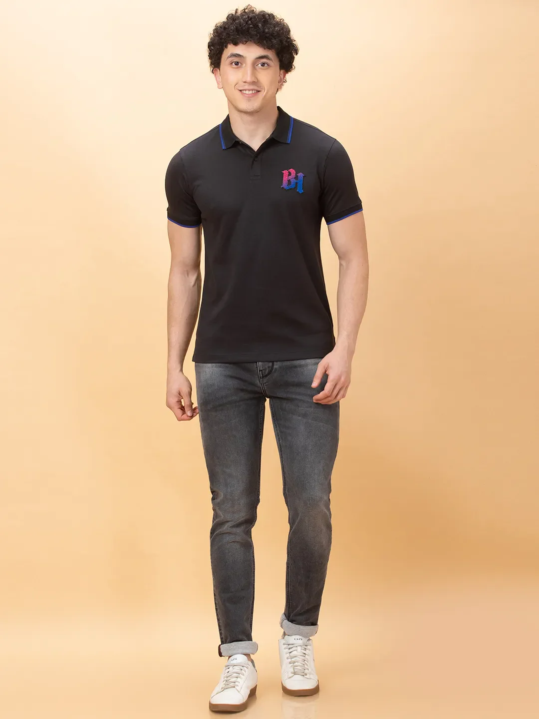 Black Regular Fit Men's Polo T-shirt by Being Human Clothing - Image 2