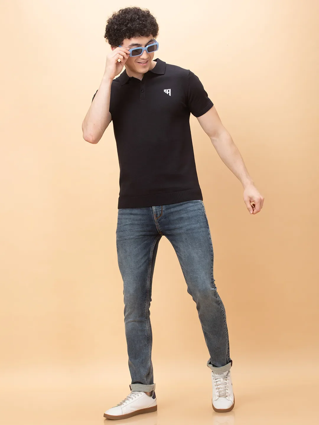 Black Regular Fit Men's Polo T-Shirt by Being Human Clothing - Image 6