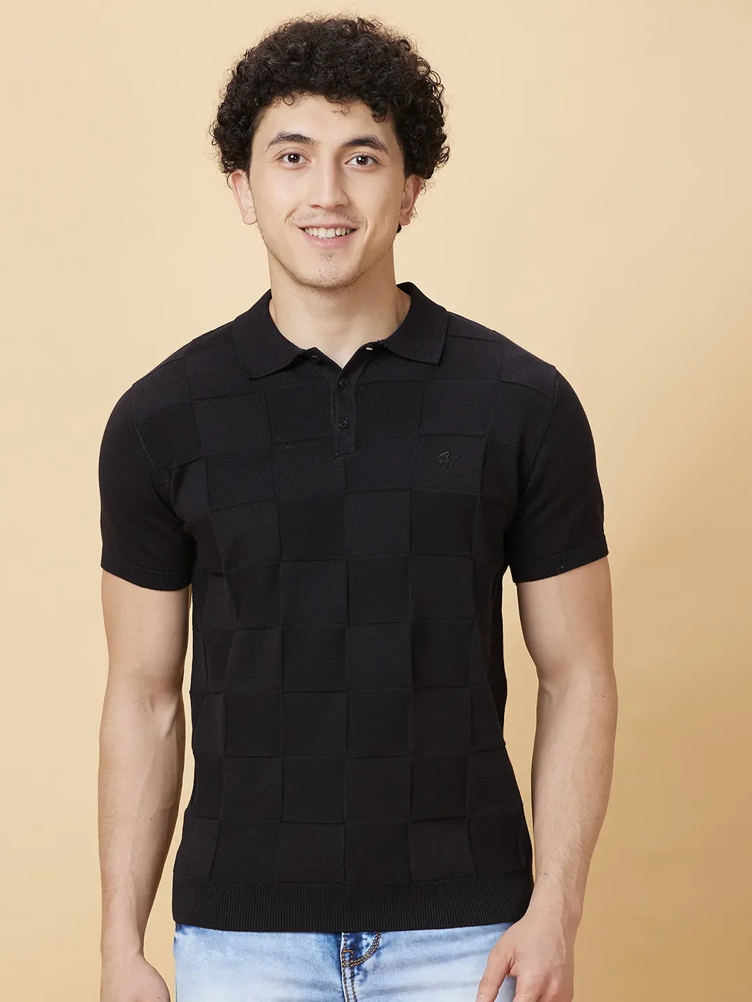 Black Regular Fit Men's Polo T-shirt by Being Human Clothing