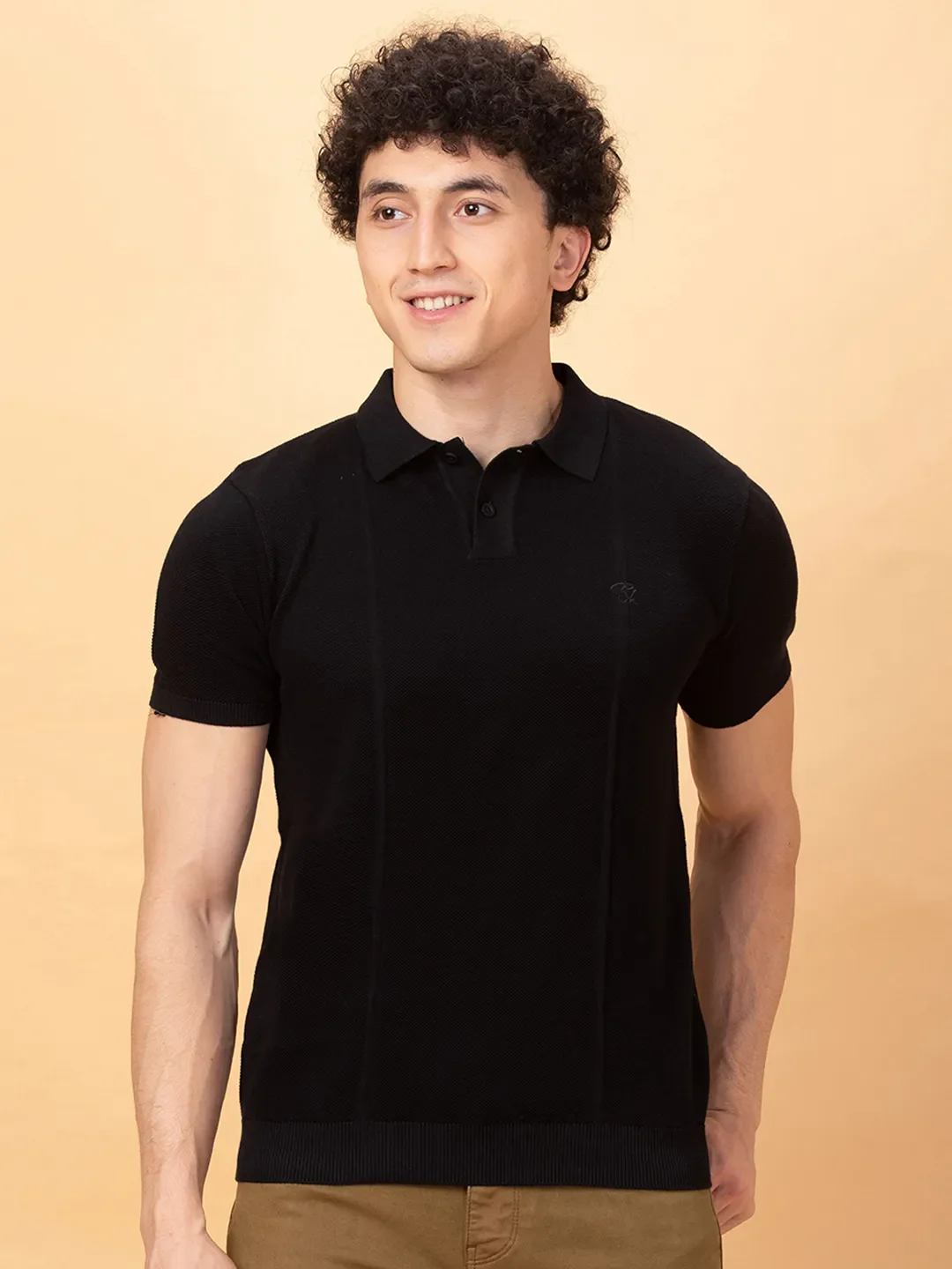 Black Regular Fit Men's Polo T-Shirt by Being Human Clothing