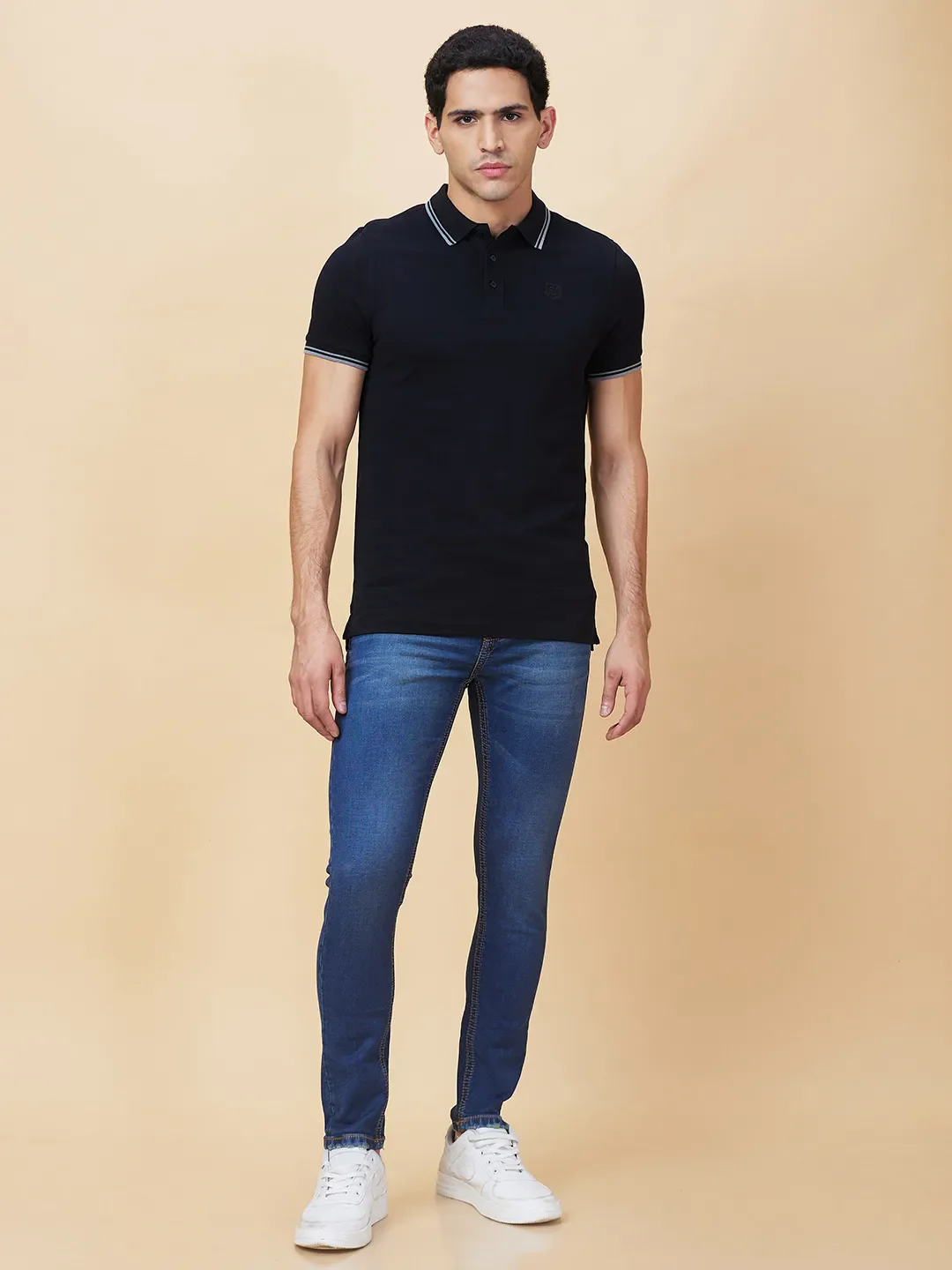 Black Regular Fit Men's Polo T-Shirt by Being Human Clothing - Image 2