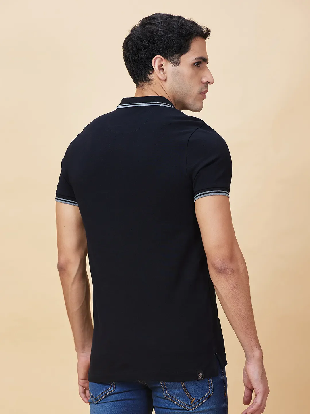 Black Regular Fit Men's Polo T-Shirt by Being Human Clothing - Image 3