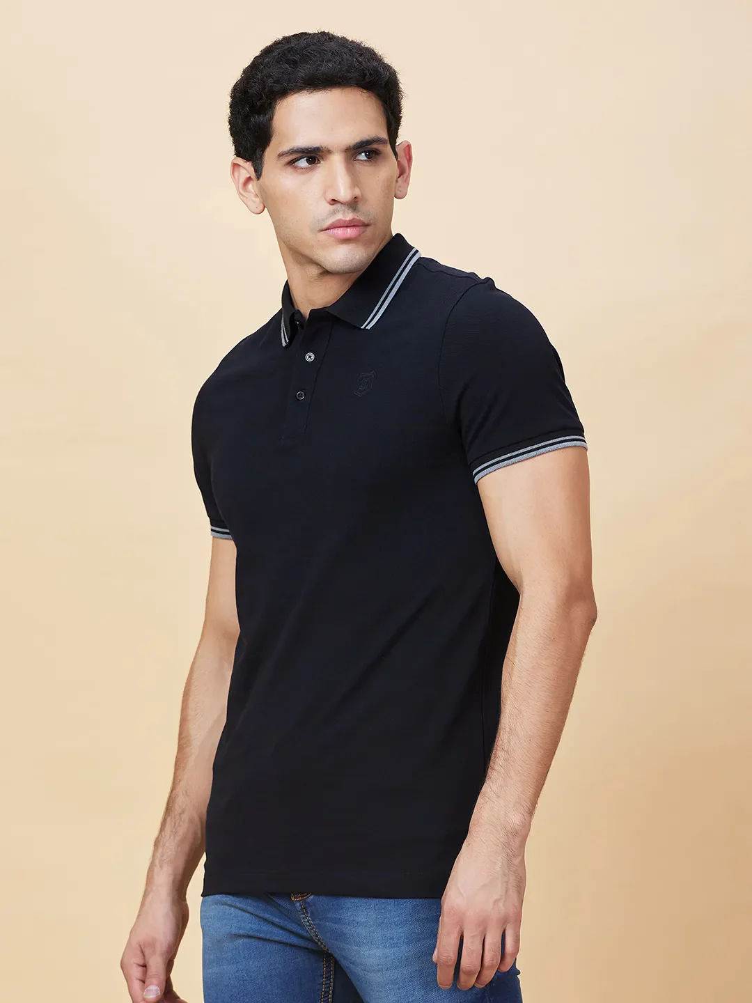 Black Regular Fit Men's Polo T-Shirt by Being Human Clothing - Image 4