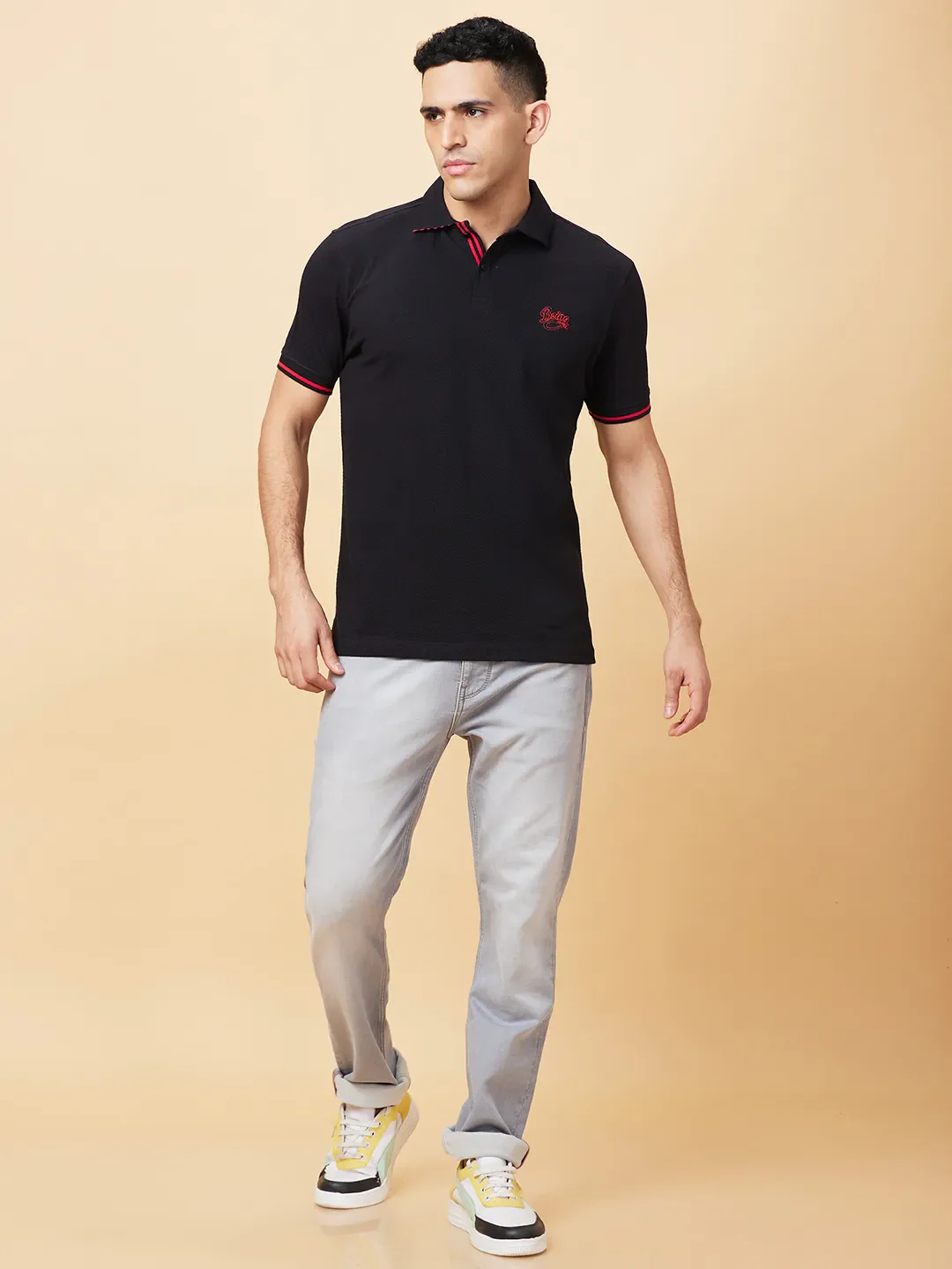Black Regular Fit Men's Polo T-Shirt by Being Human Clothing - Image 2