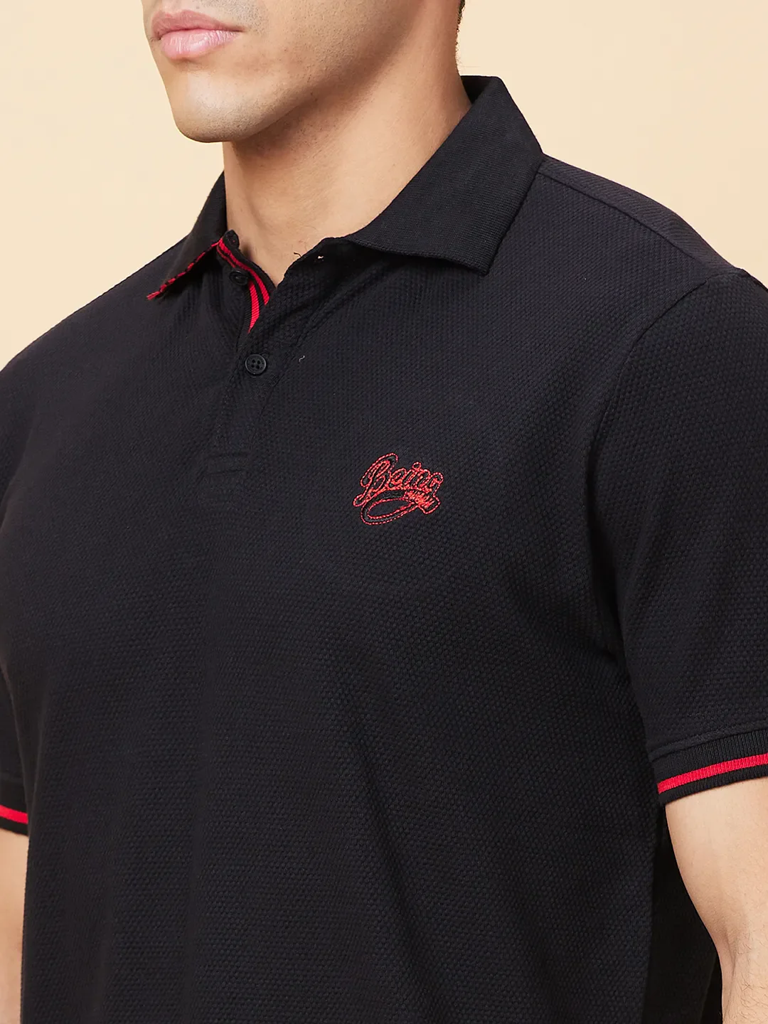Black Regular Fit Men's Polo T-Shirt by Being Human Clothing - Image 5