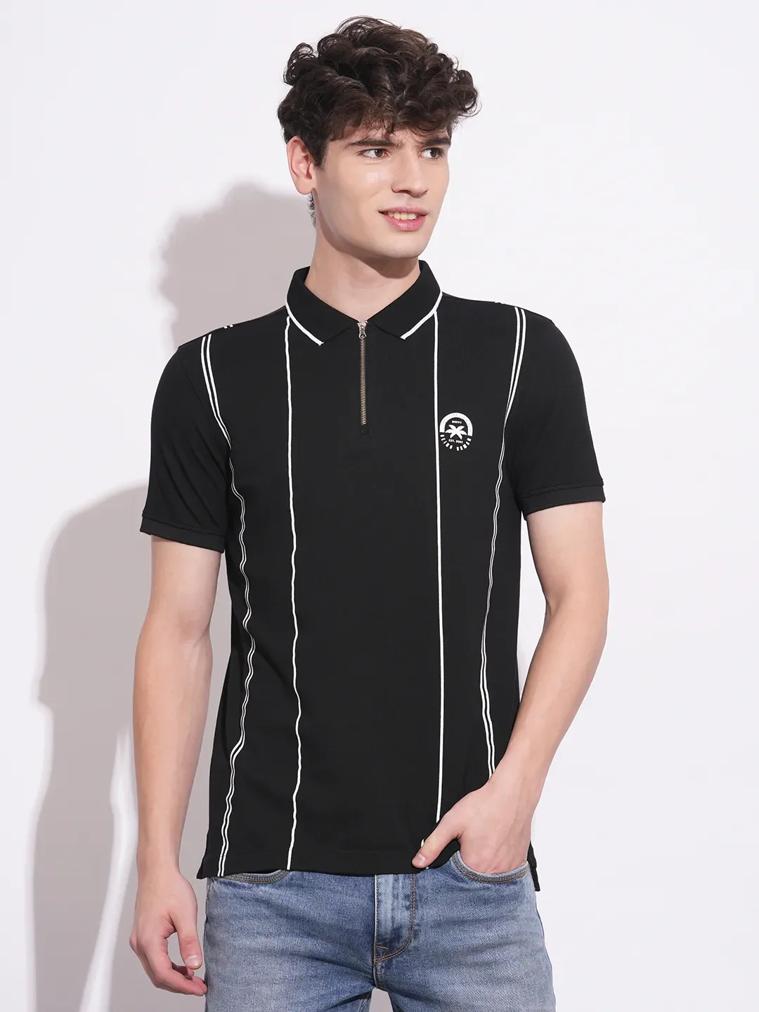 Black Regular Fit Men's Polo T-Shirt by Being Human Clothing