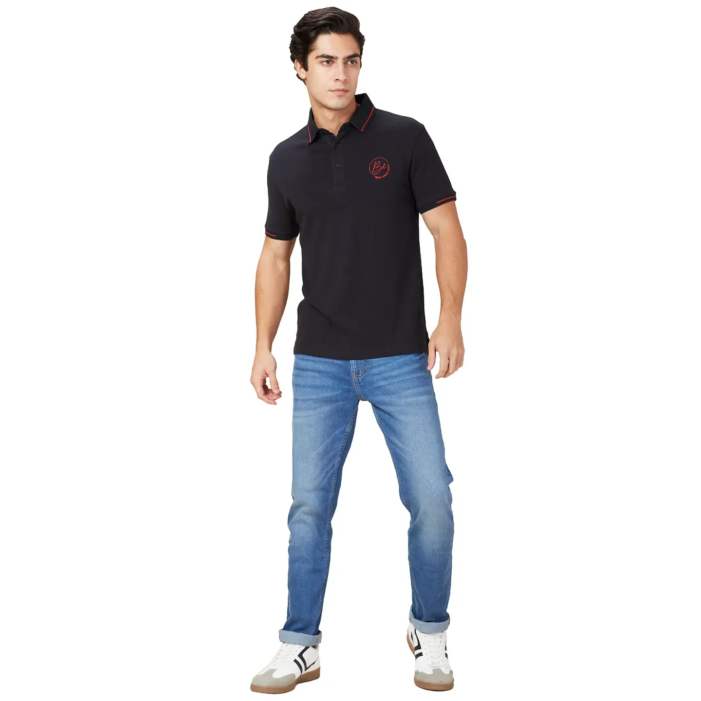 Black Regular Fit Men's Polo T-Shirt by Being Human Clothing - Image 2