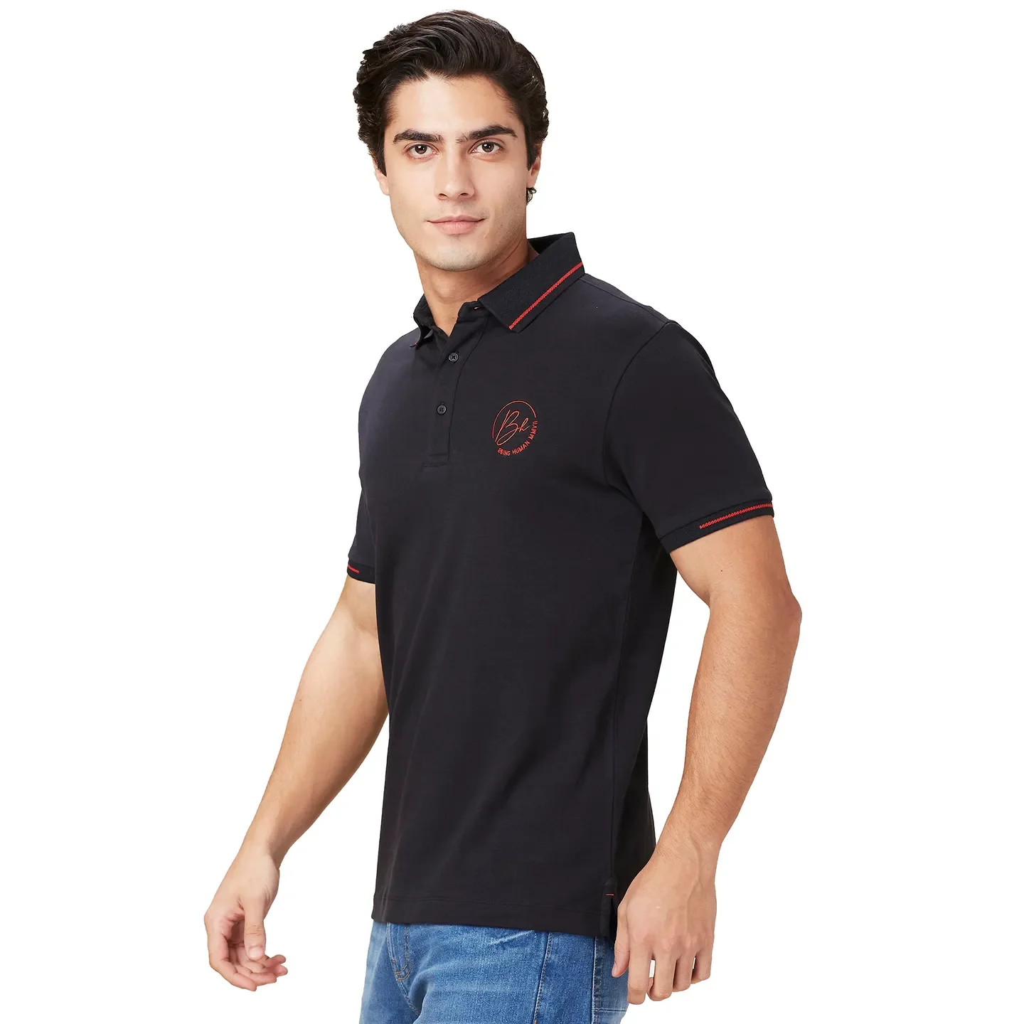 Black Regular Fit Men's Polo T-Shirt by Being Human Clothing - Image 4