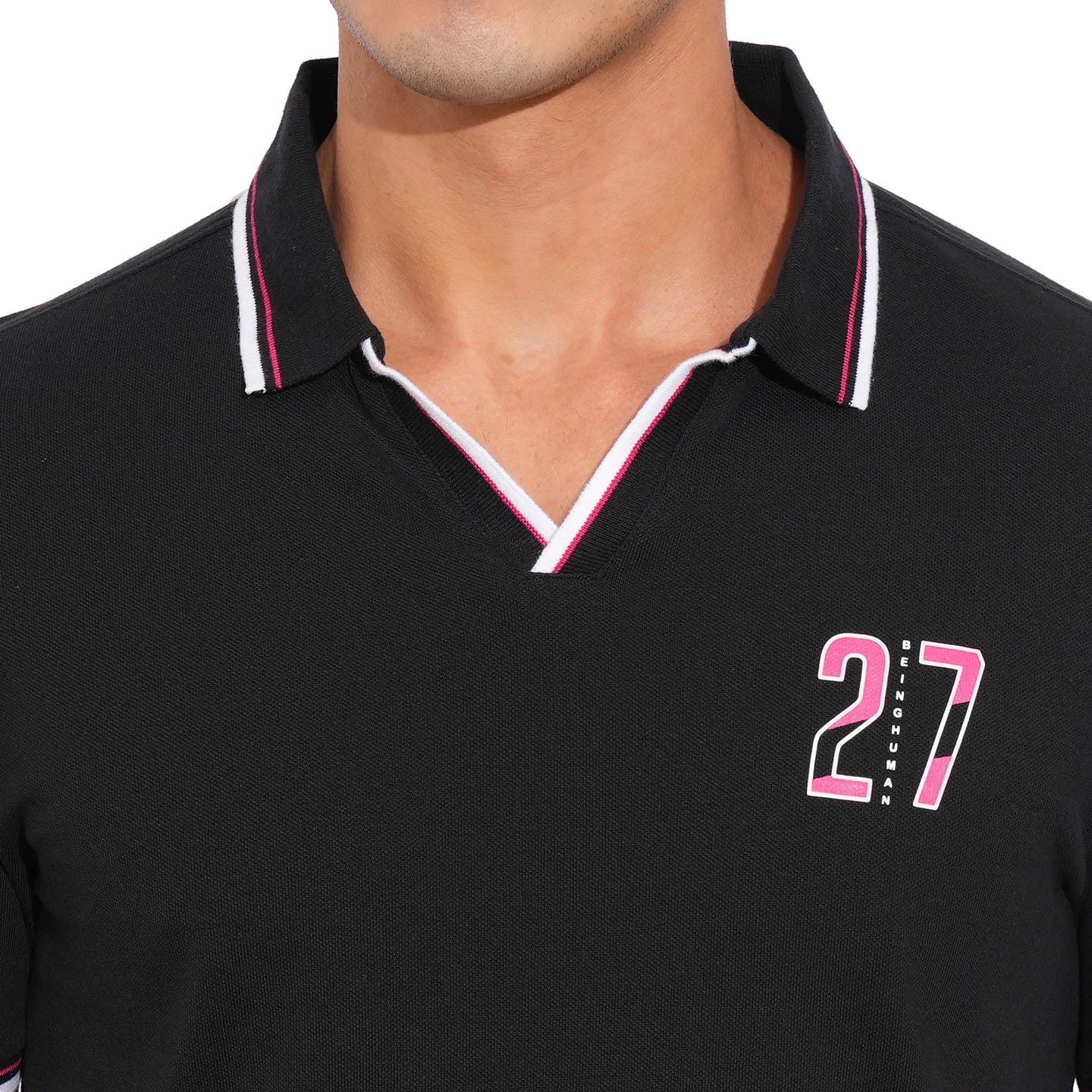 Black Regular Fit Men's Polo T-Shirt by Being Human Clothing - Image 5