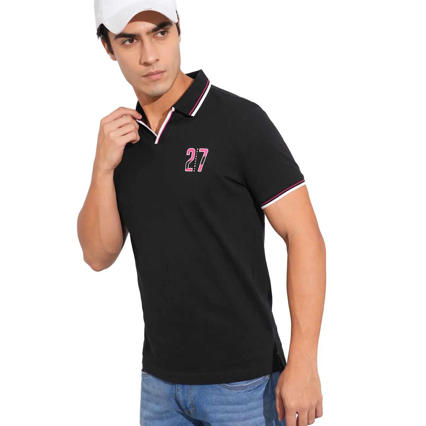 Black Regular Fit Men's Polo T-Shirt by Being Human Clothing - Image 6