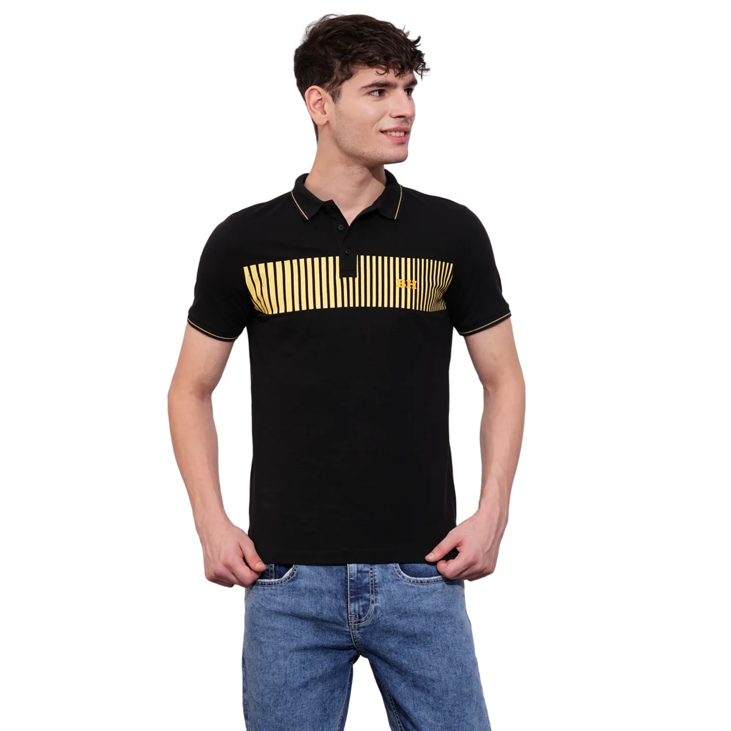 Black Regular Fit Men's Polo T-Shirt by Being Human Clothing