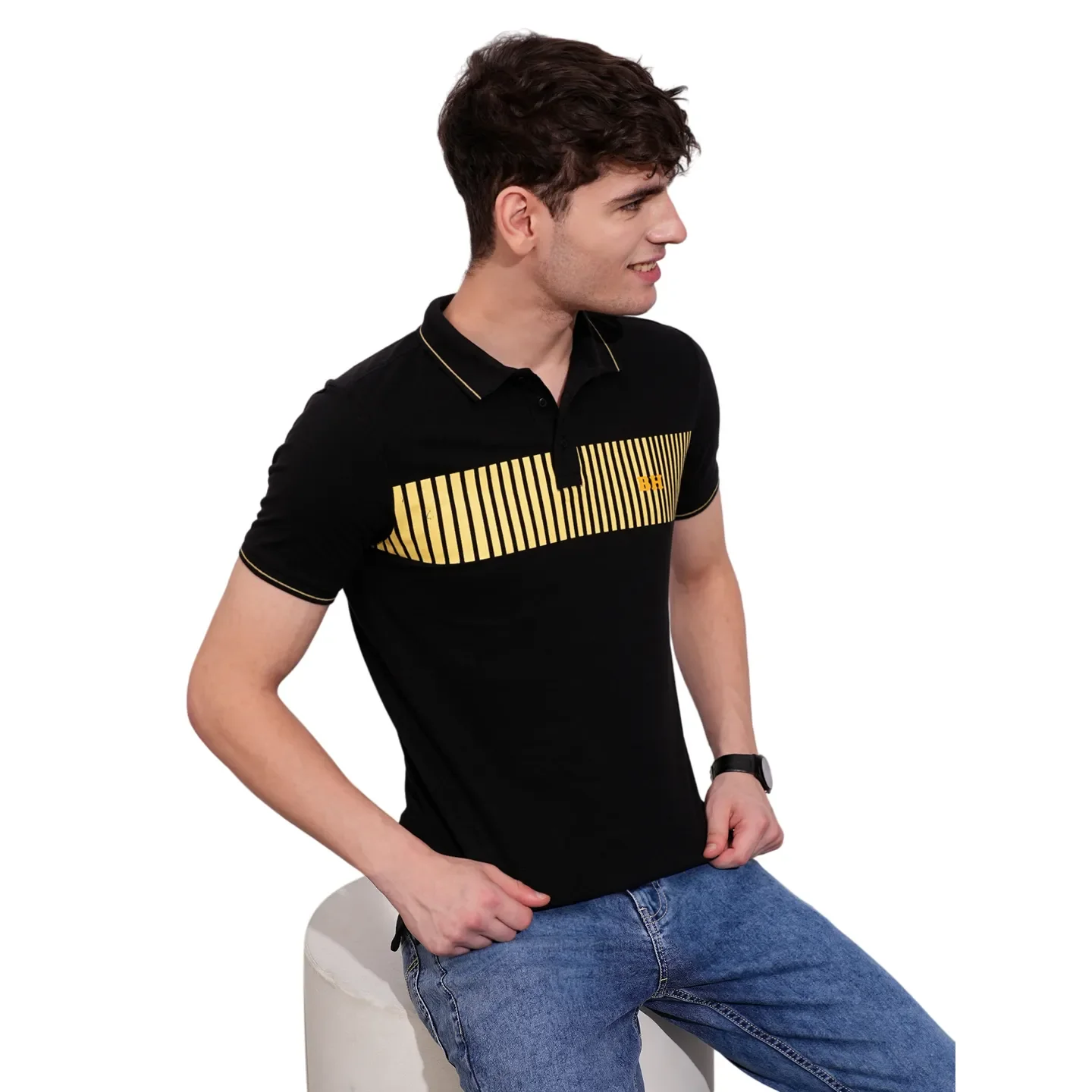 Black Regular Fit Men's Polo T-Shirt by Being Human Clothing - Image 6