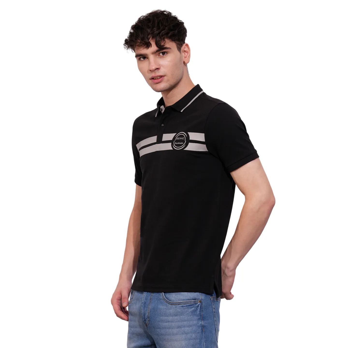 Black Regular Fit Men's Polo T-Shirt by Being Human Clothing - Image 2
