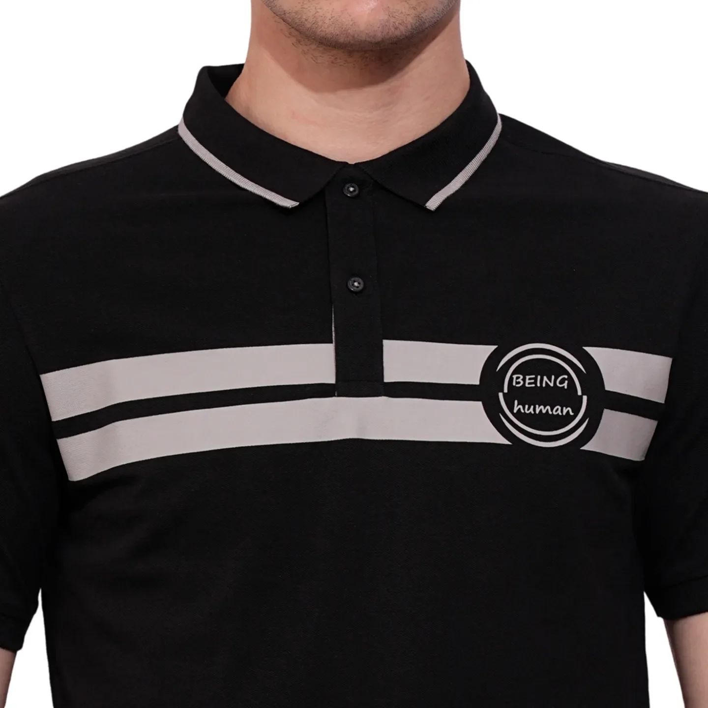 Black Regular Fit Men's Polo T-Shirt by Being Human Clothing - Image 5