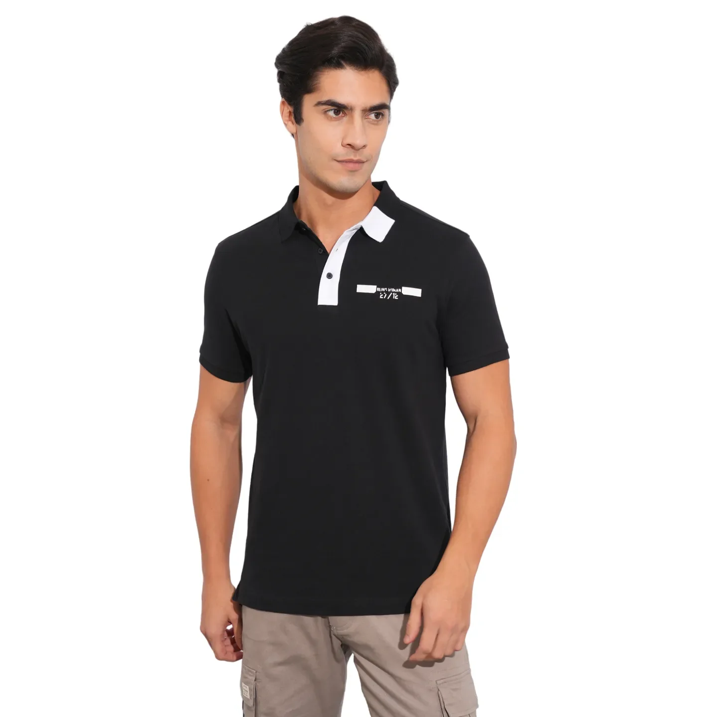 Black Regular Fit Men's Polo T-Shirt by Being Human Clothing