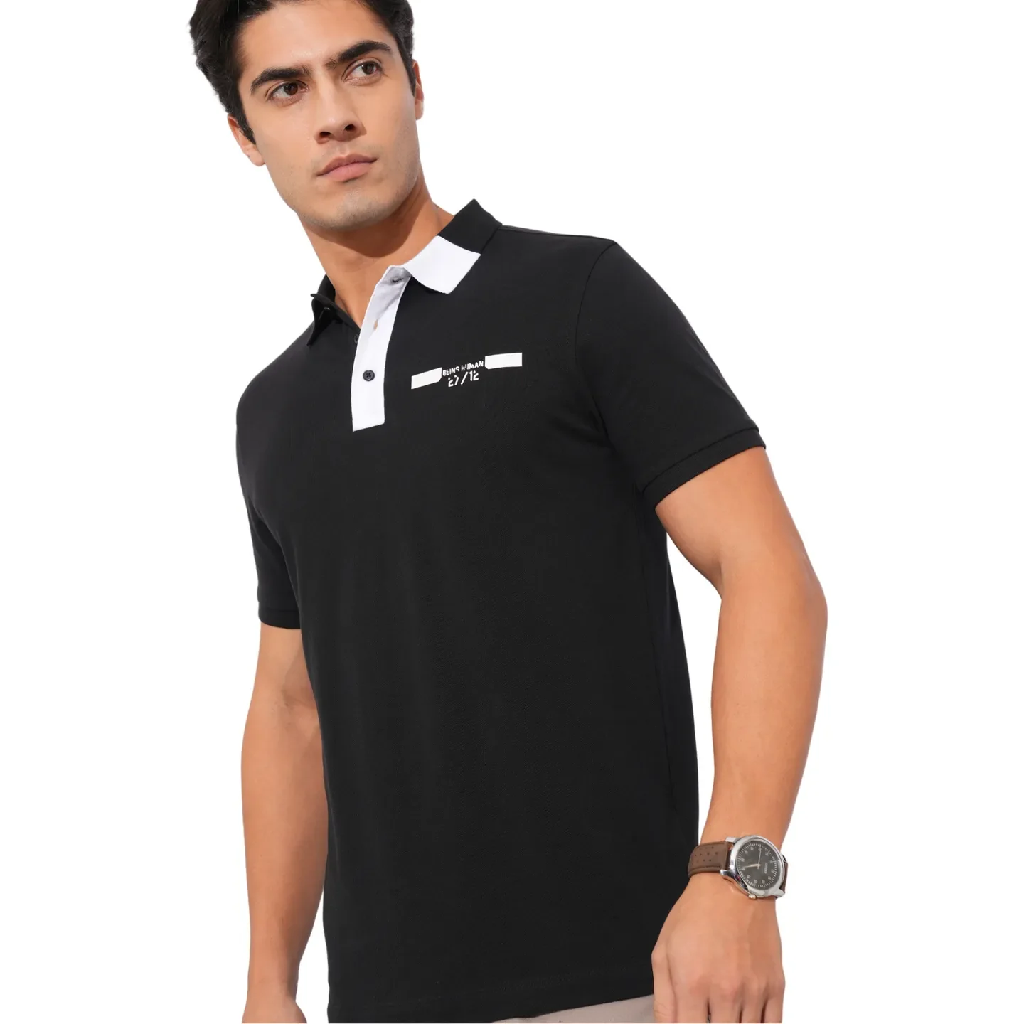 Black Regular Fit Men's Polo T-Shirt by Being Human Clothing - Image 6