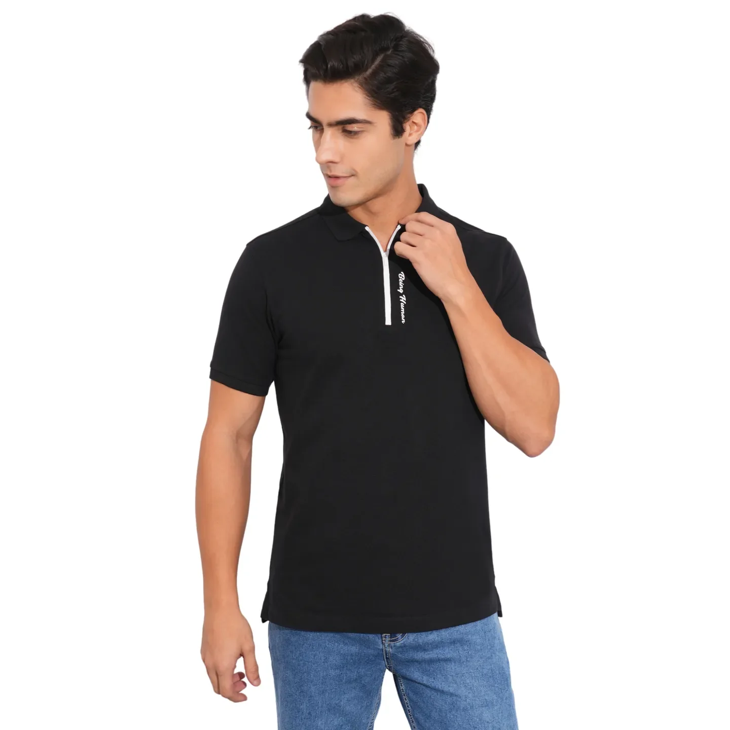 Black Regular Fit Men's Polo T-Shirt by Being Human Clothing