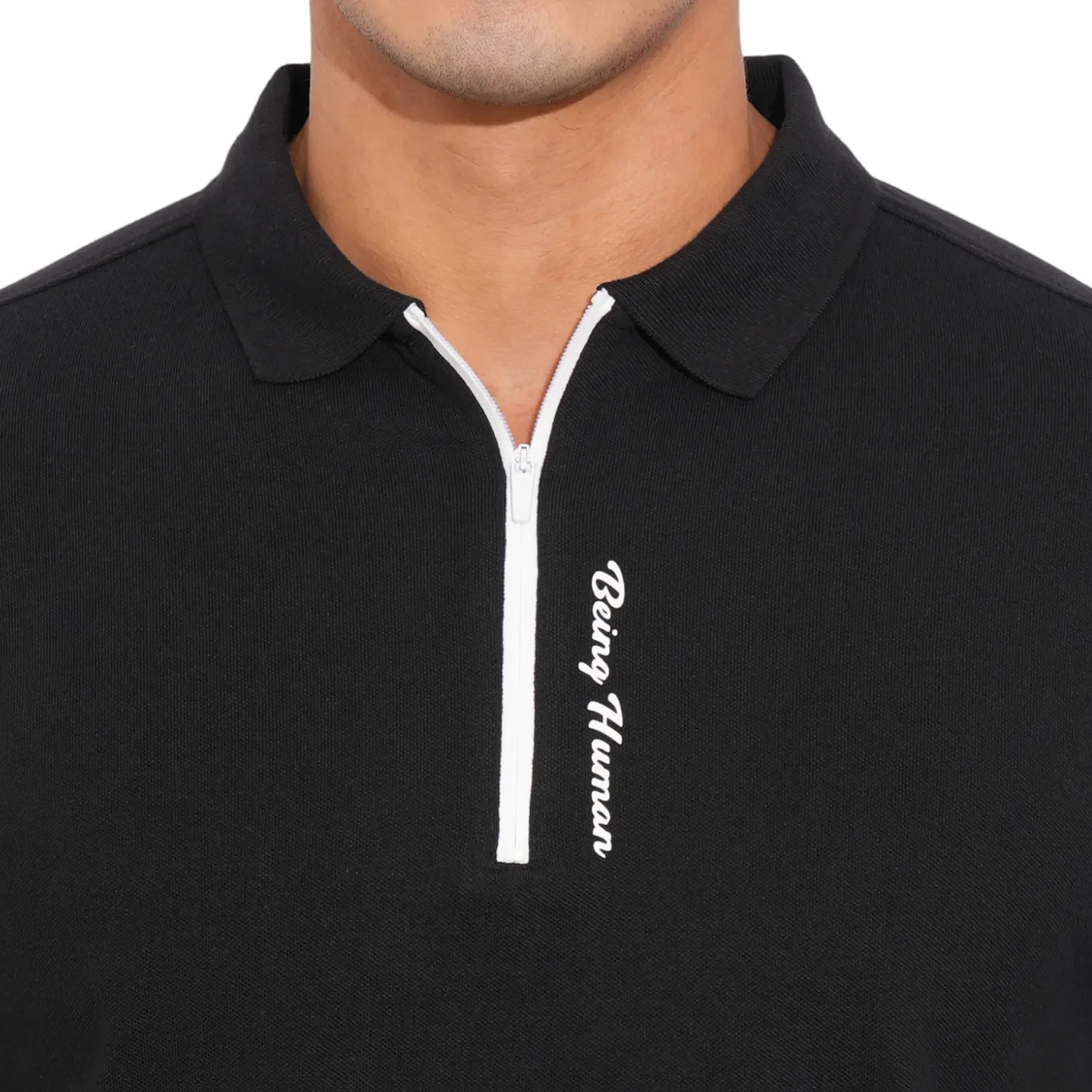 Black Regular Fit Men's Polo T-Shirt by Being Human Clothing - Image 5
