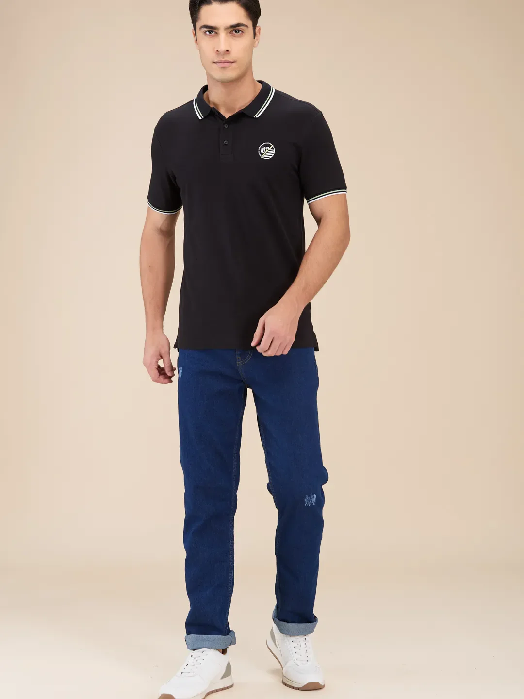 Black Regular Fit Men's Polo T-Shirt by Being Human Clothing - Image 2