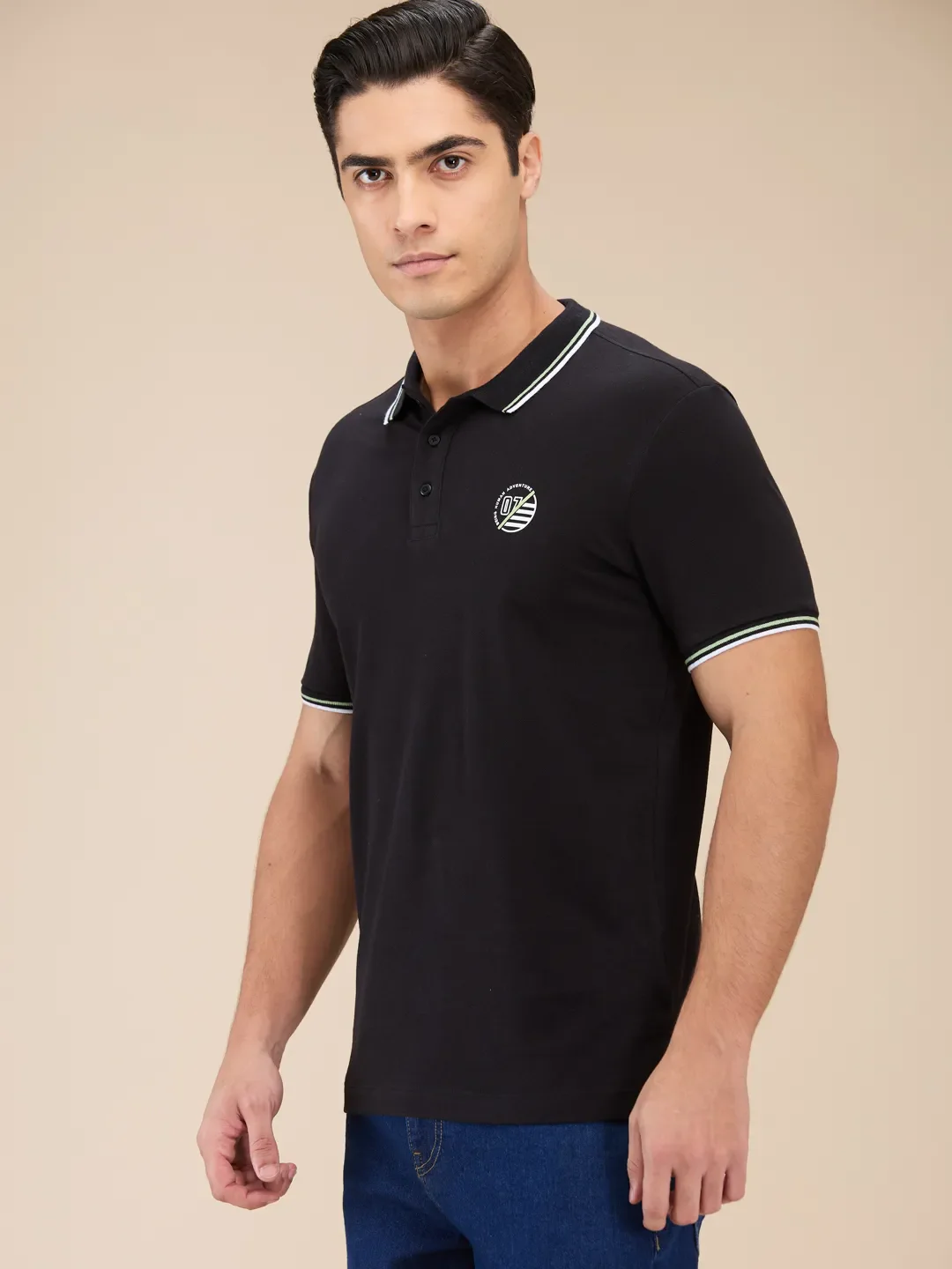 Black Regular Fit Men's Polo T-Shirt by Being Human Clothing - Image 4