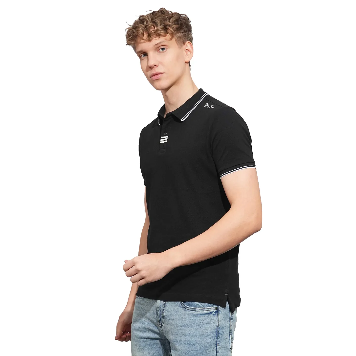 Black Regular Fit Men's Polo T-Shirt by Being Human Clothing - Image 2