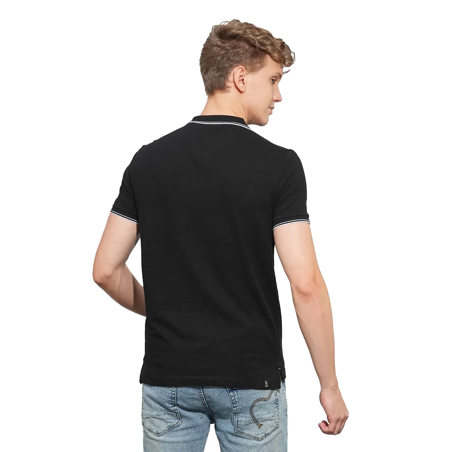 Black Regular Fit Men's Polo T-Shirt by Being Human Clothing - Image 3