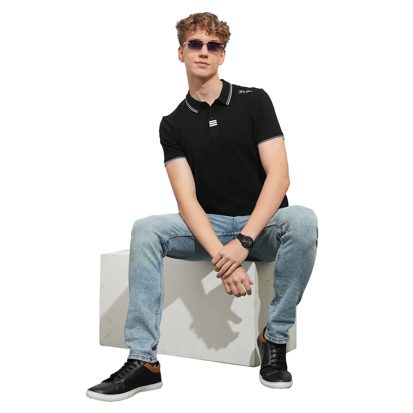 Black Regular Fit Men's Polo T-Shirt by Being Human Clothing - Image 4