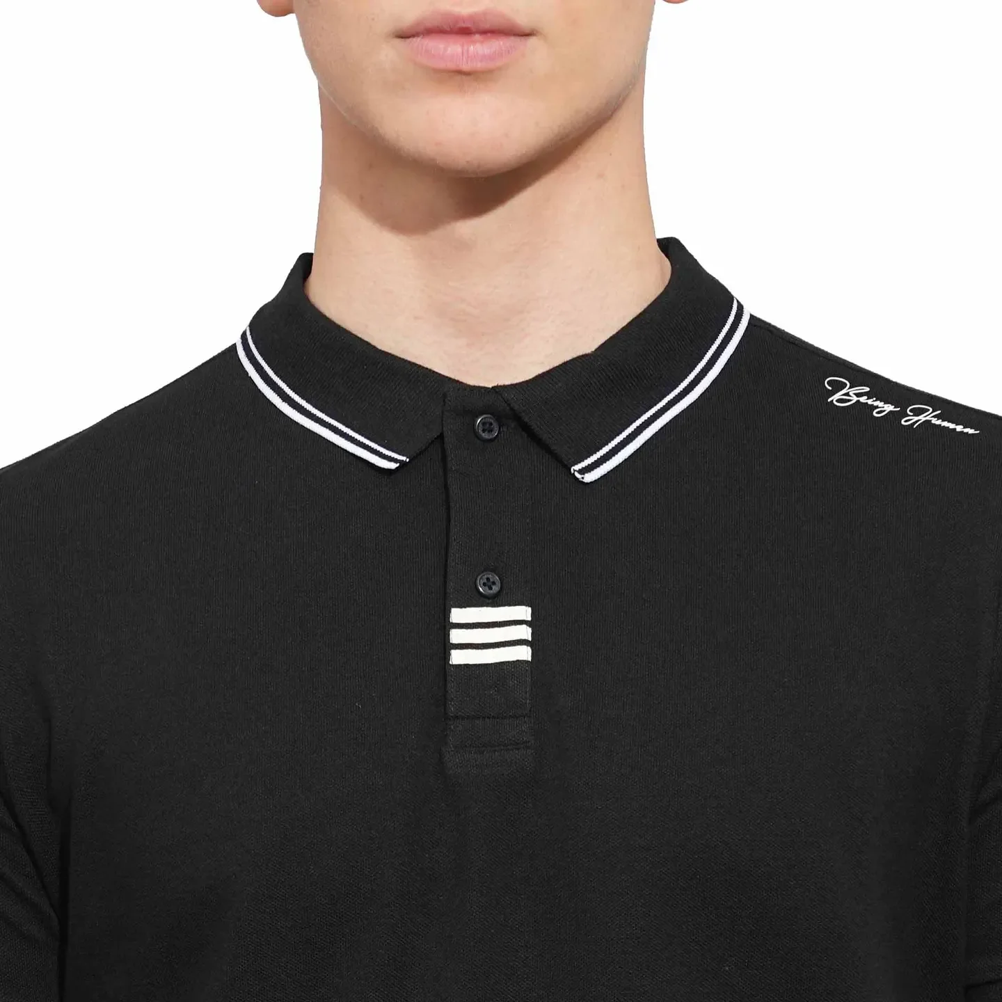 Black Regular Fit Men's Polo T-Shirt by Being Human Clothing - Image 5