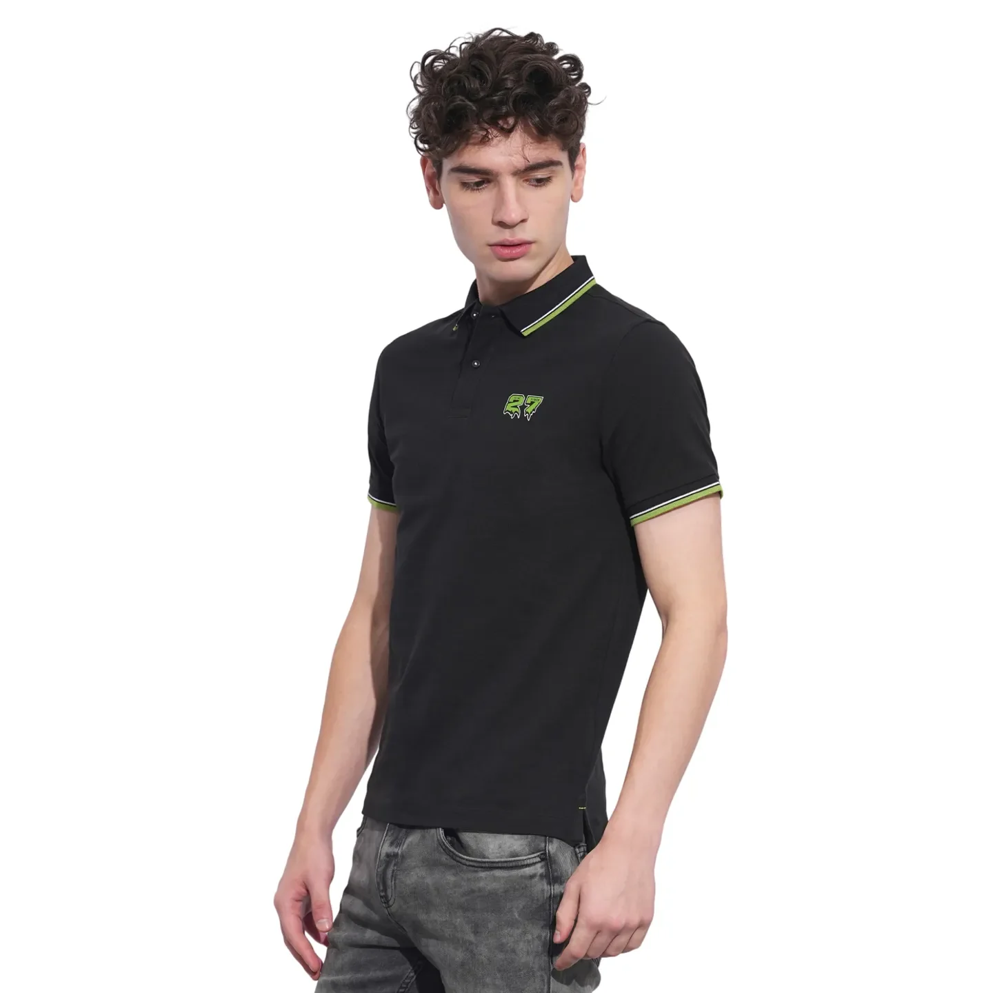 Black Regular Fit Men's Polo T-Shirt by Being Human Clothing - Image 2