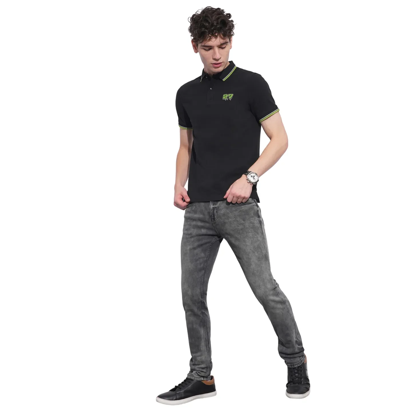 Black Regular Fit Men's Polo T-Shirt by Being Human Clothing - Image 4