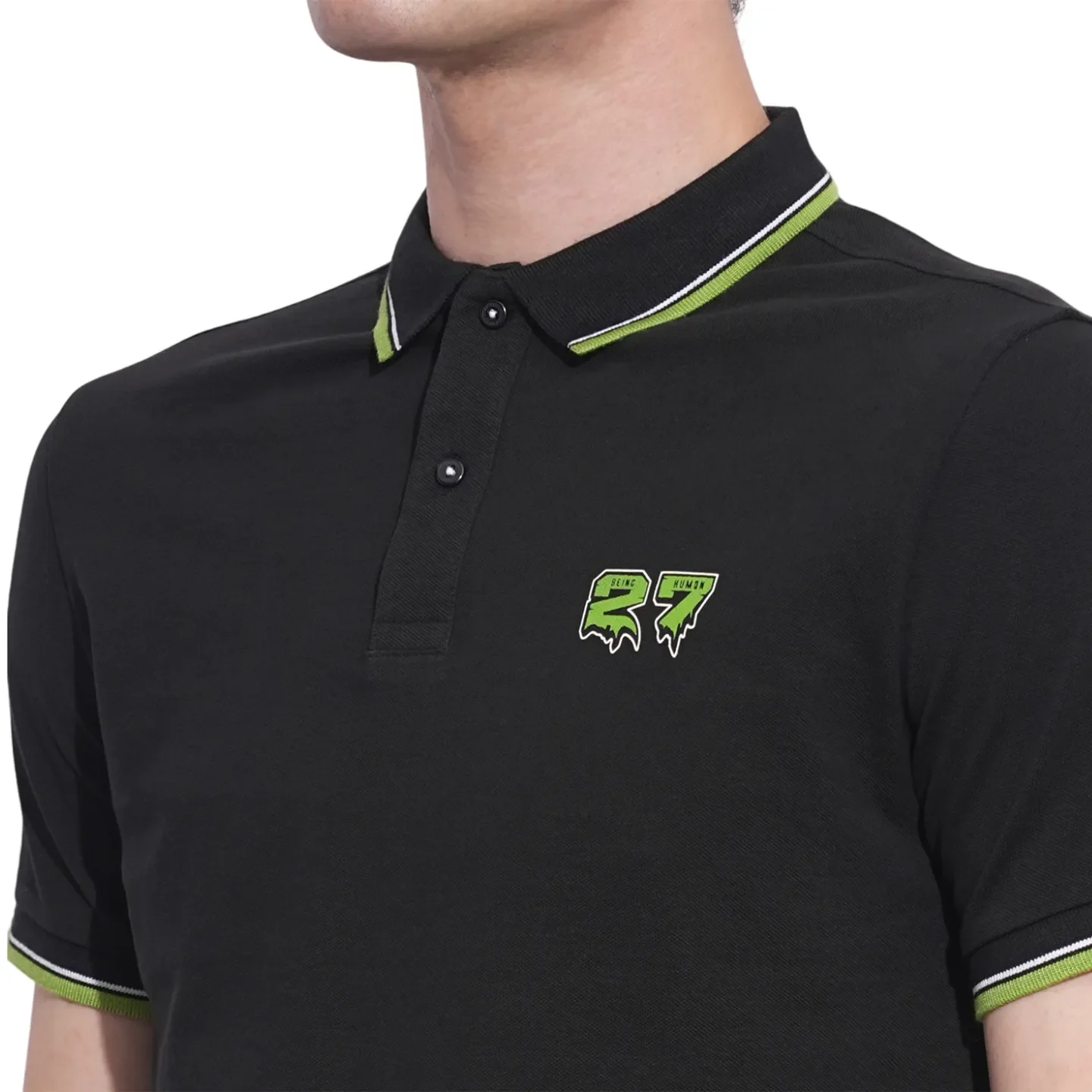 Black Regular Fit Men's Polo T-Shirt by Being Human Clothing - Image 5