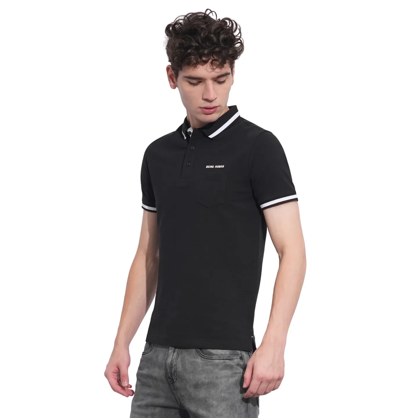 Black Regular Fit Men's Polo T-Shirt by Being Human Clothing - Image 2
