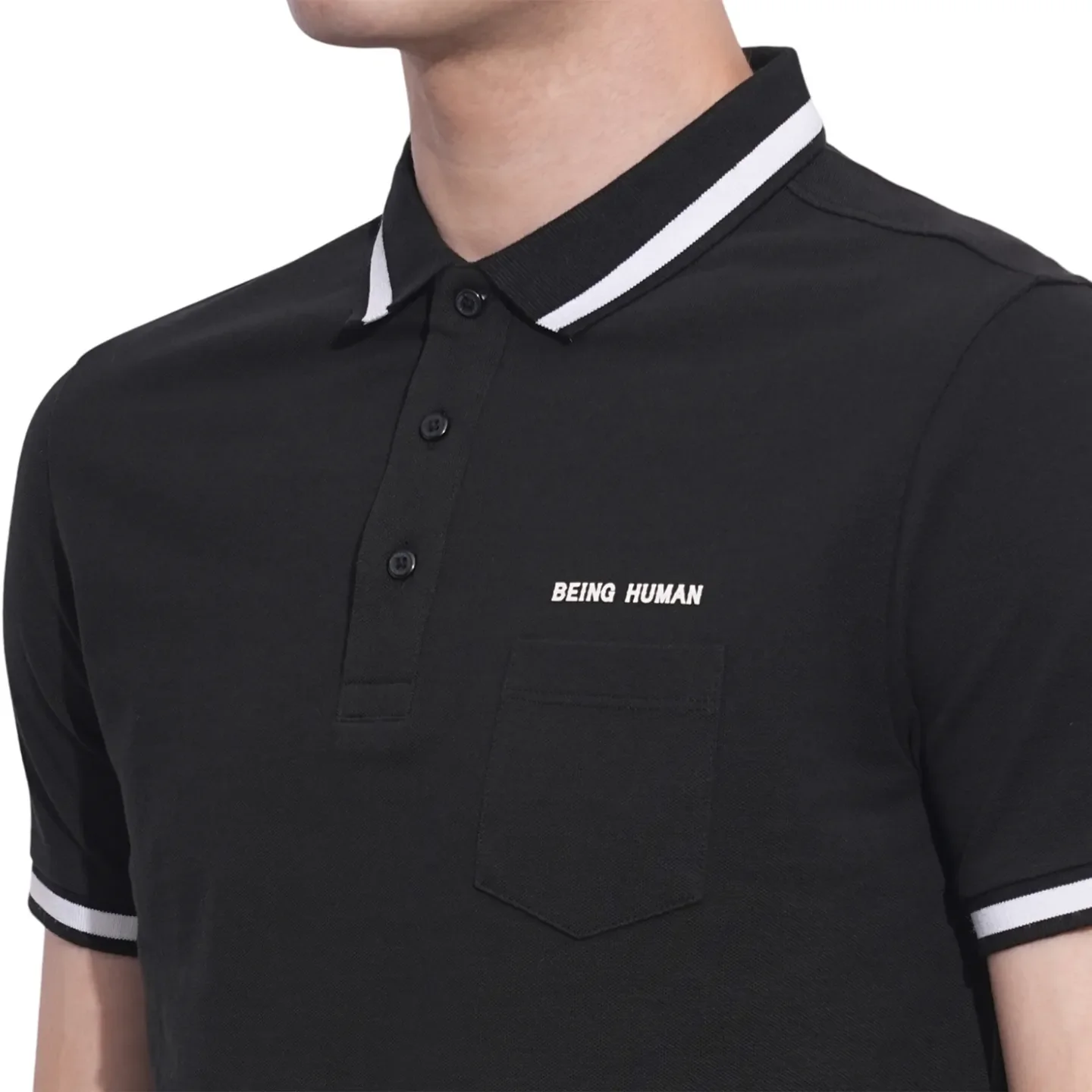 Black Regular Fit Men's Polo T-Shirt by Being Human Clothing - Image 5