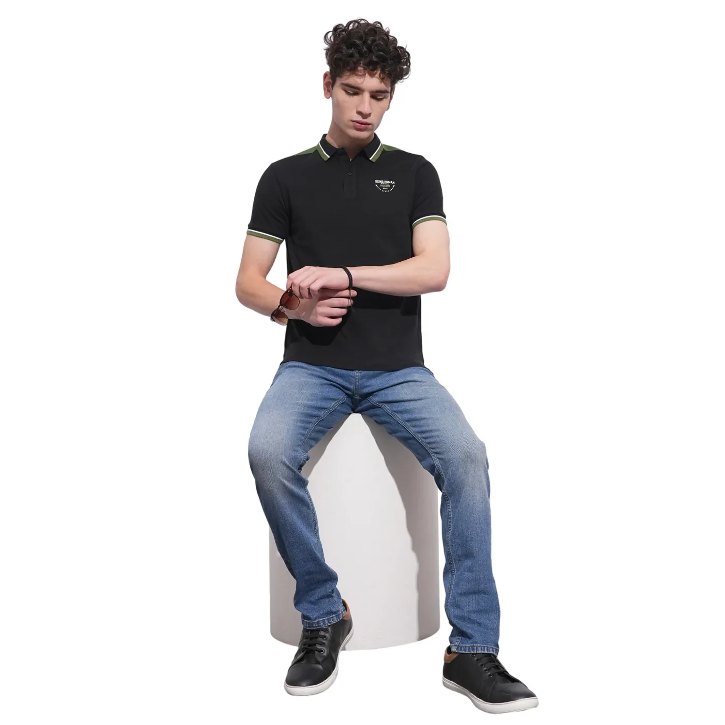 Black Regular Fit Men's Polo T-Shirt by Being Human Clothing - Image 4