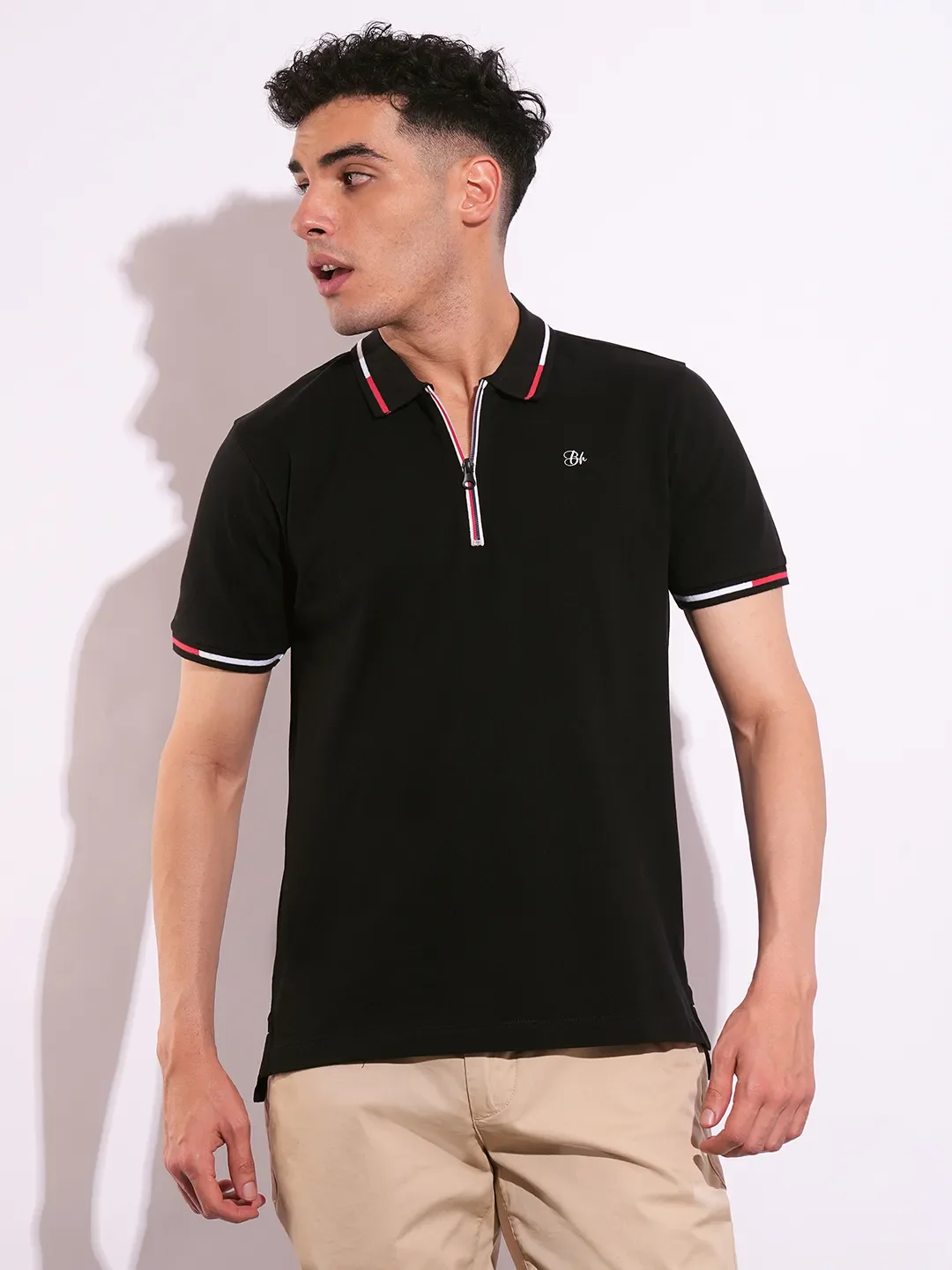 Black Regular Fit Men's Polo T-Shirt by Being Human Clothing