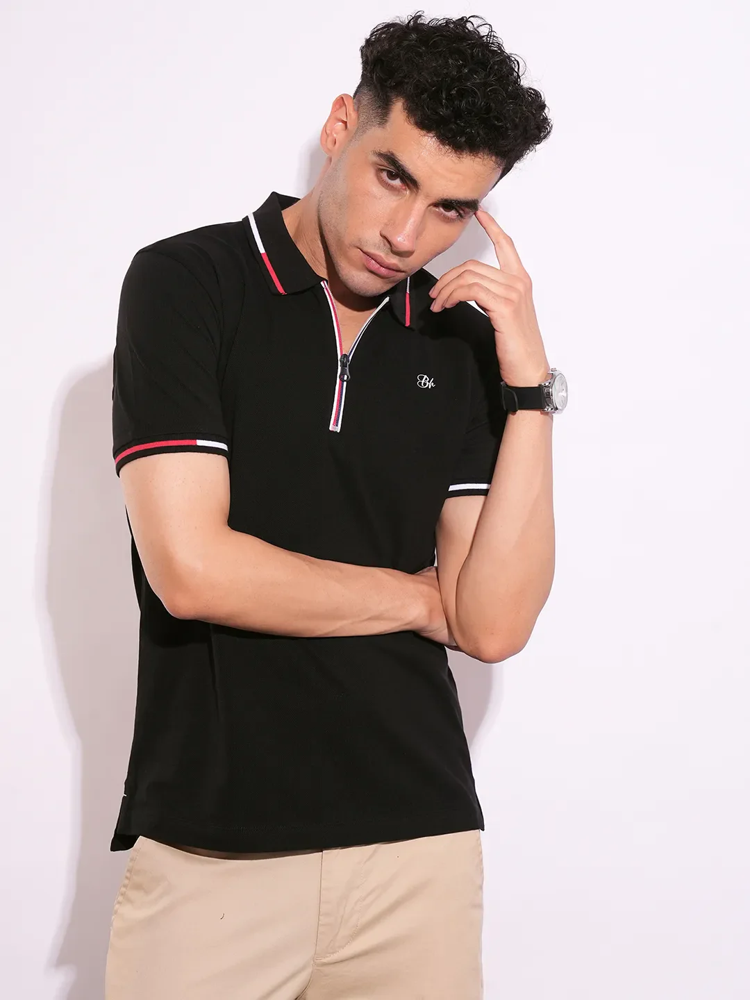 Black Regular Fit Men's Polo T-Shirt by Being Human Clothing - Image 6
