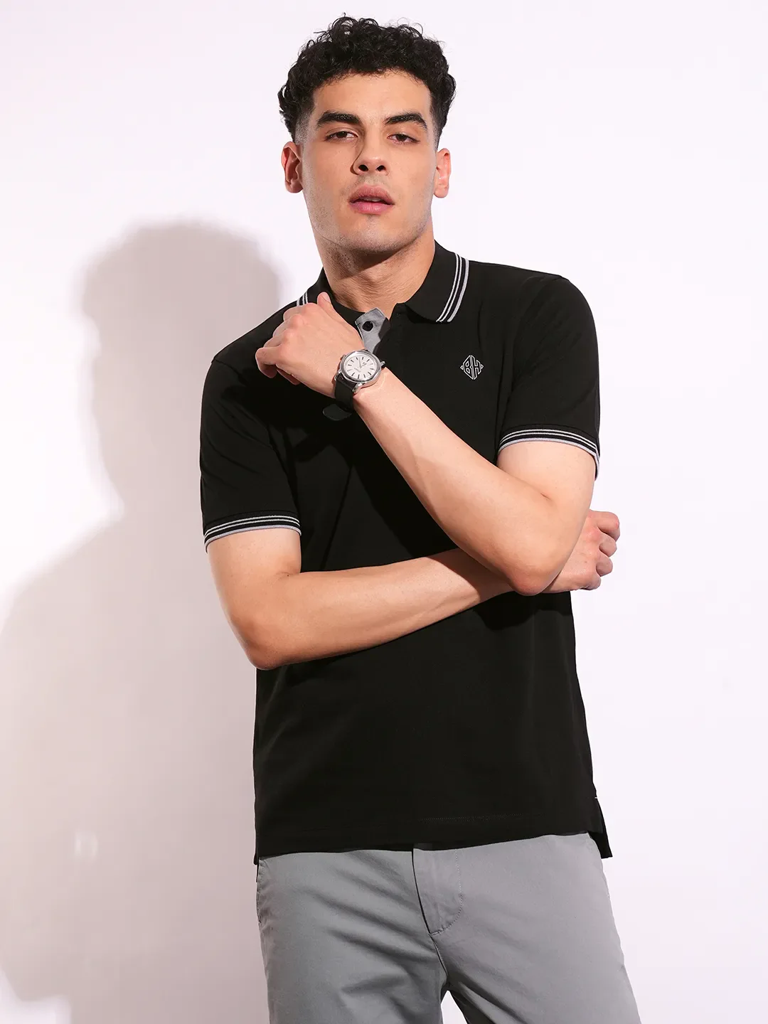 Black Regular Fit Men's Polo T-Shirt by Being Human Clothing - Image 6