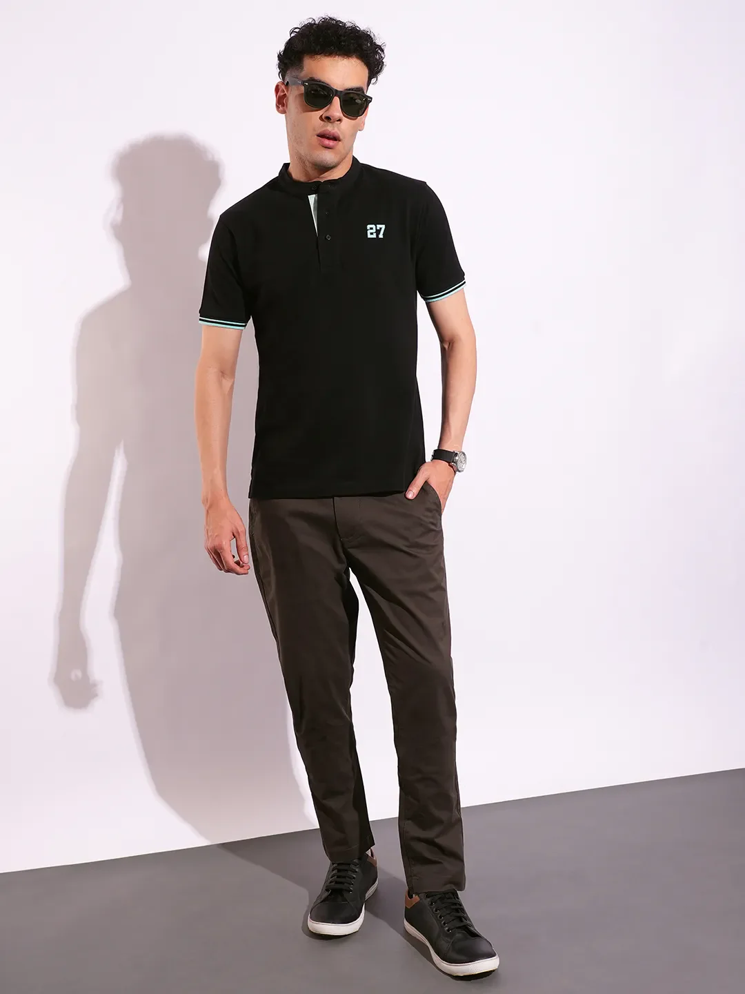 Black Regular Fit Men's Polo T-Shirt by Being Human Clothing - Image 4