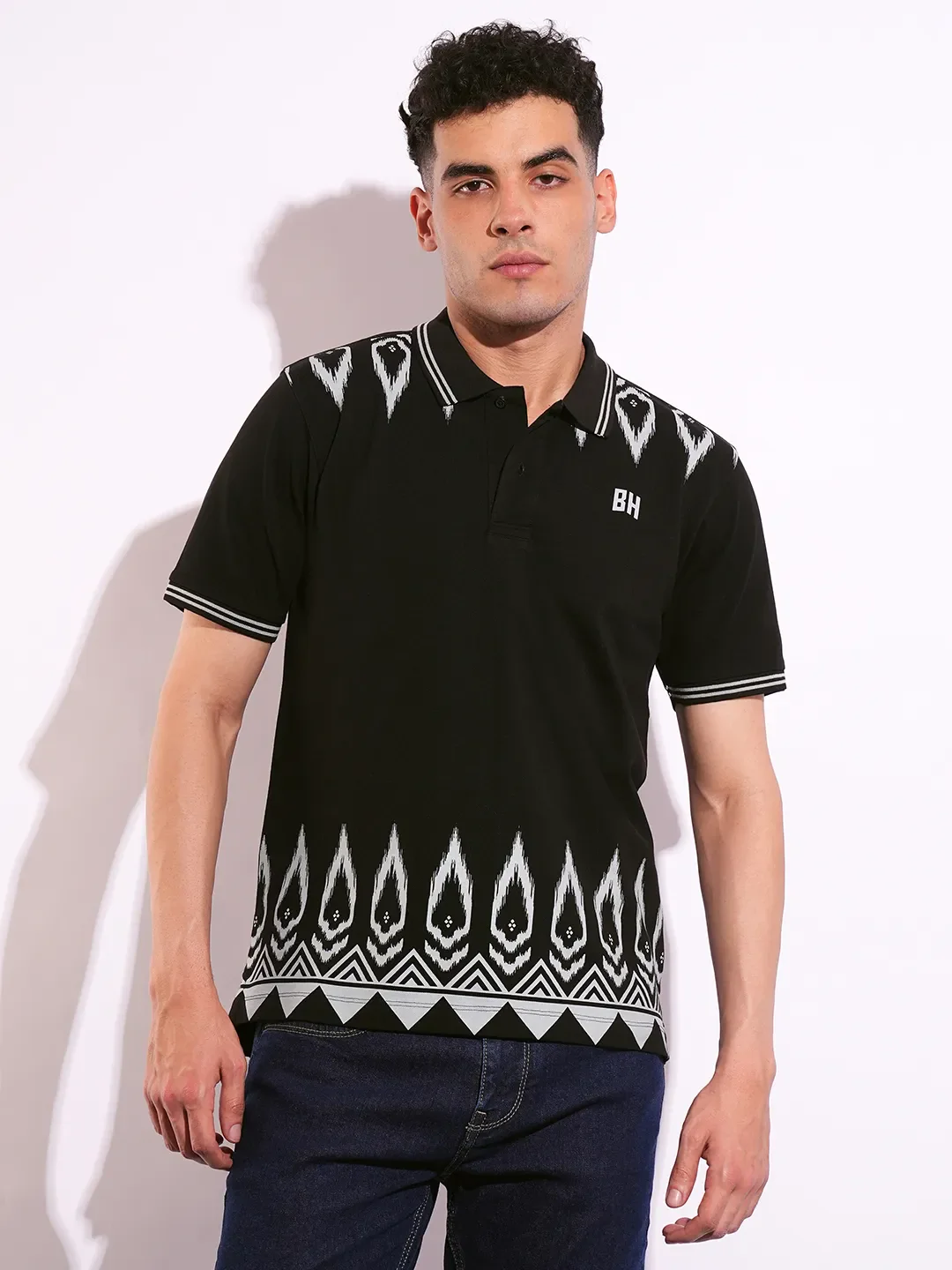 Black Regular Fit Men's Polo T-Shirt by Being Human Clothing