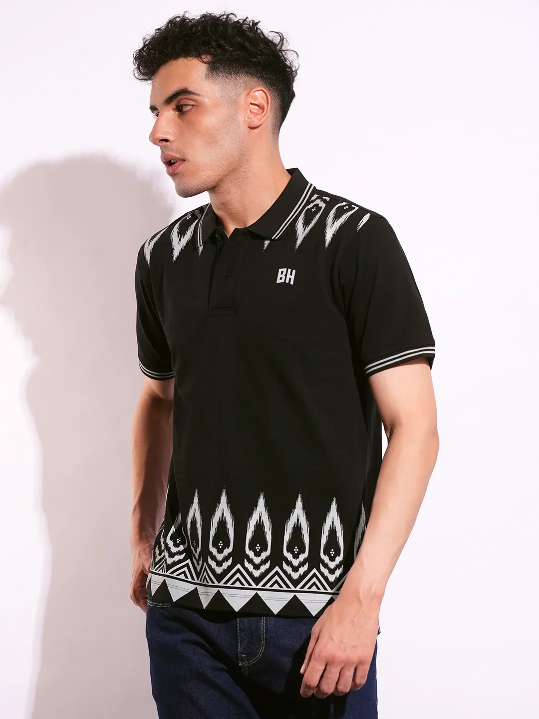 Black Regular Fit Men's Polo T-Shirt by Being Human Clothing - Image 2