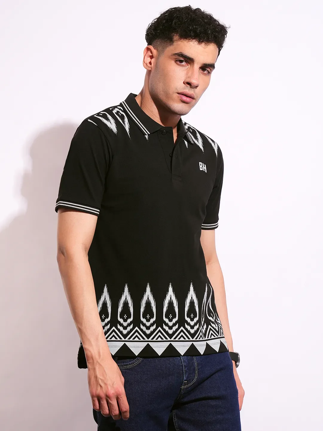 Black Regular Fit Men's Polo T-Shirt by Being Human Clothing - Image 6