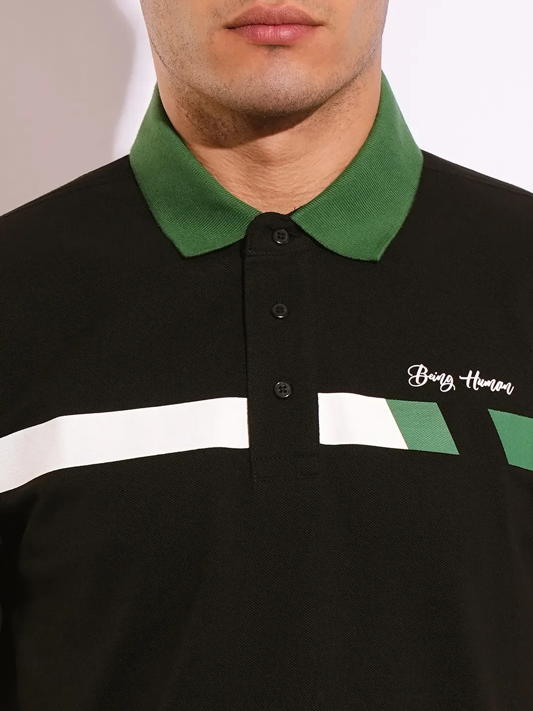Black Regular Fit Men's Polo T-Shirt by Being Human Clothing - Image 5