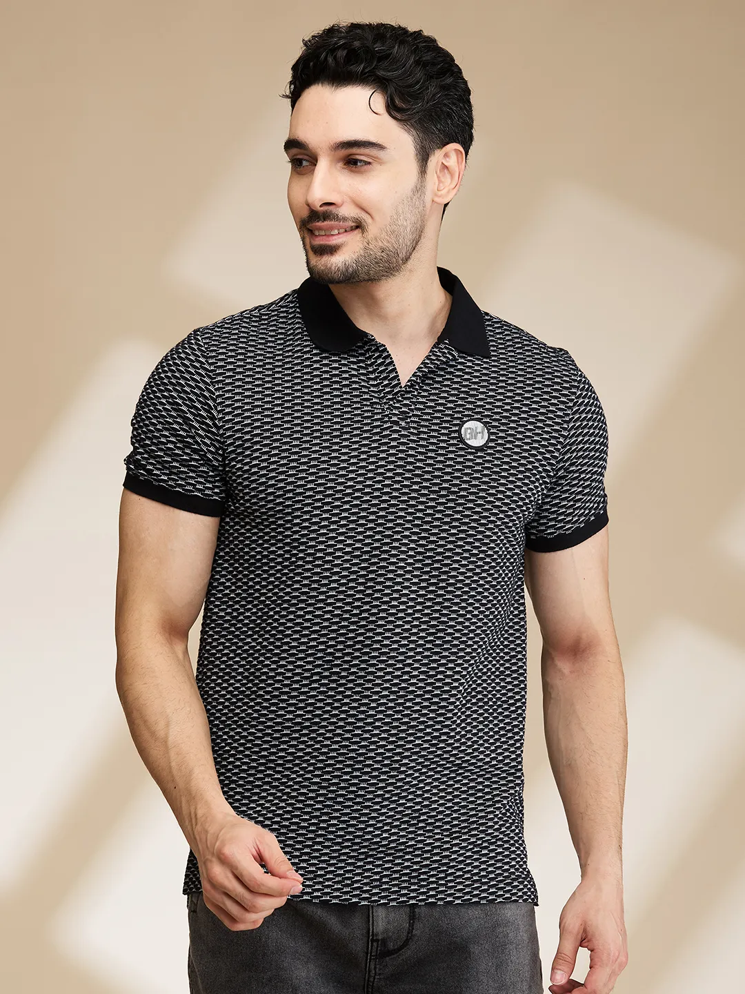 Black Regular Fit Men's Polo T-Shirt by Being Human Clothing